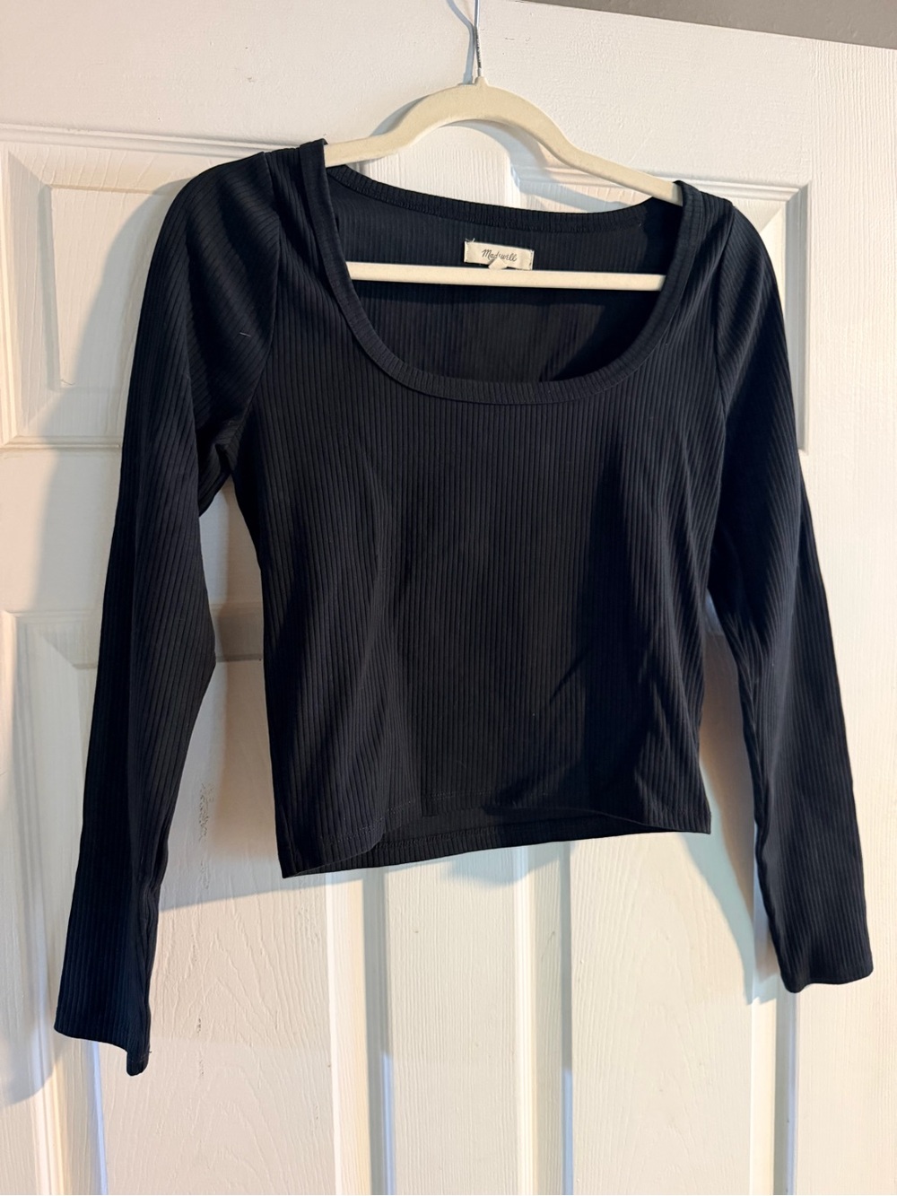 Madewell Black Ribbed Scoop-Neck Long Sleeve Top